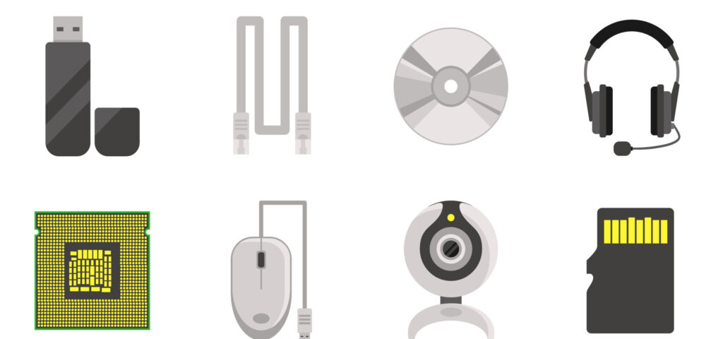 Computer Components And Accessories Icon Set Sostituzione Componenti